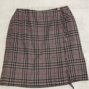 Sag Harbor Wool Blend Plaid Wrap Skirt with Fringe